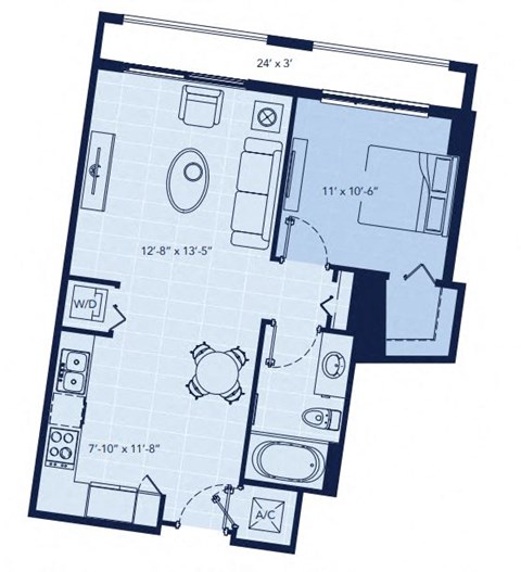 a floor plan of a small apartment at Regatta at New River, Fort Lauderdale, FL